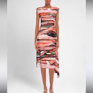 Cedric Charlier Assymetrical Midi Dress w/ abstract desert print US 10 $600+